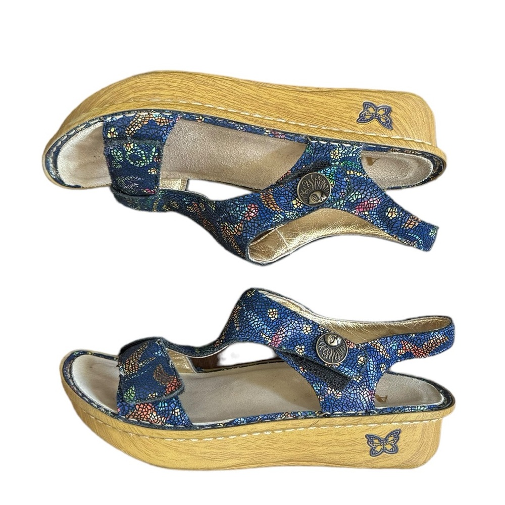 Alegria Blue Floral Pattern Platform Sandals